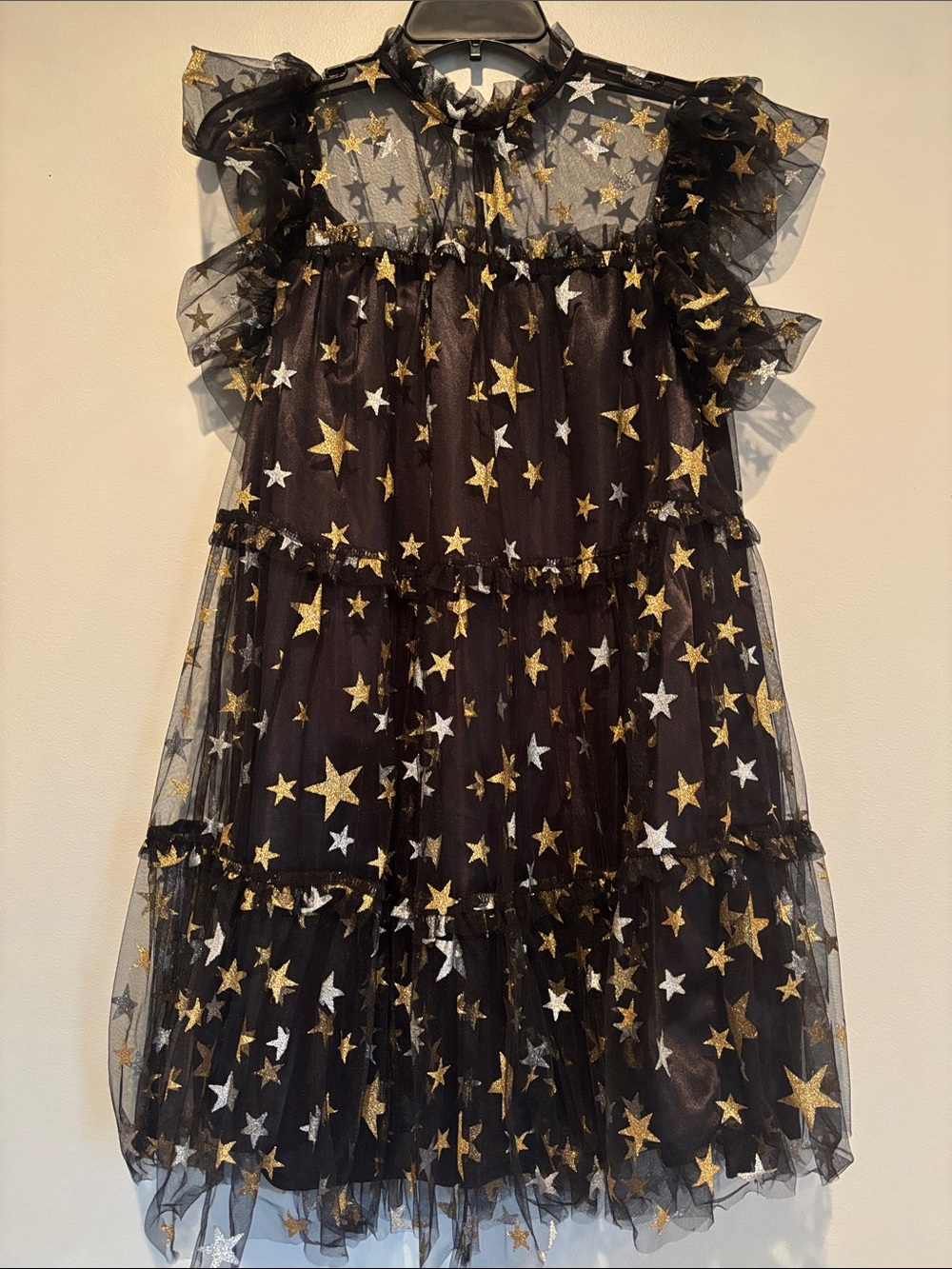 Peach Love California Black Tulle Mini Dress with Gold and Silver Stars